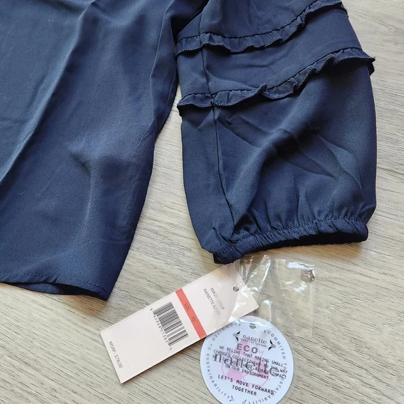 Eco Nanette Lepore Navy Shirt Womens Xs Ruffle Three Quarter Sleeves - Picture 5 of 10